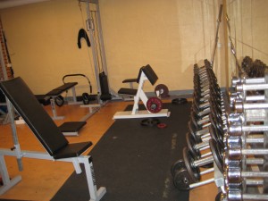 Basic weight room in the basement of Catherine's work building.