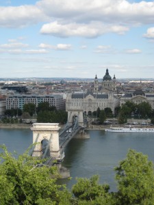 View of the chain bridge and Pest from the Buda-side castle