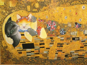 This is a picture of a spoof of the Klimt painting 'the Kiss'.  I think I like it better than the original.