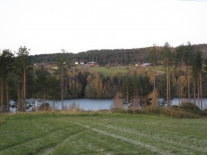 View of the lake and hills from the lodge
