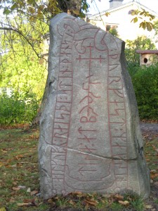 Viking Runestone commemorating the life of one man's brother in law who died abroad.