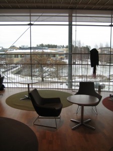 Scandinavian design: a view from one of the upstairs student cafes. 