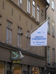 Free H1N1 clinic banner in Stockholm