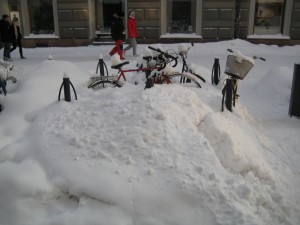 This bike has been buried in a snow bank.  