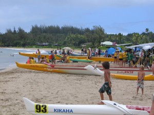 Canoeing is a big part of Hawaiâ€™ian culture, and of course, of special interest to us!  We were happy to see this regatta in Hanalei Bay (sprints with turns), and we really wanted to race!