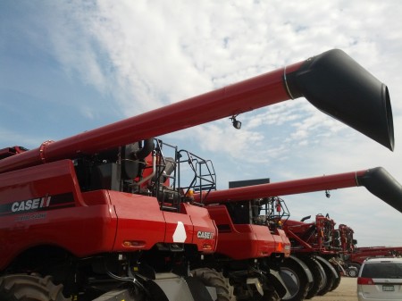 This is the back end of the combines.  These augers swing out to the side and spit the grain out into a grain bin, or even into the grain trailer as it drives alongside. 
