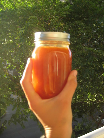 My hand and the nectarine jam