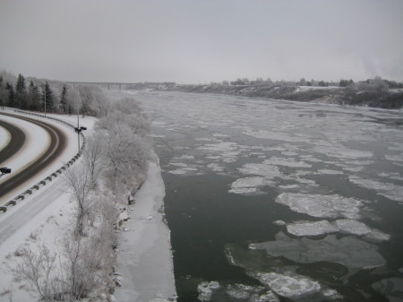 Looking North: Ice forming on the South Saskatchewan, as seen from the University Bridge