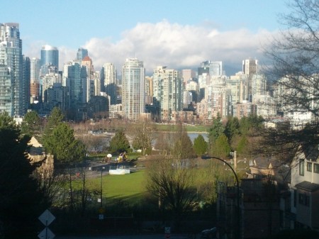 The fariview dog park and David Lam park on the other side of False Creek