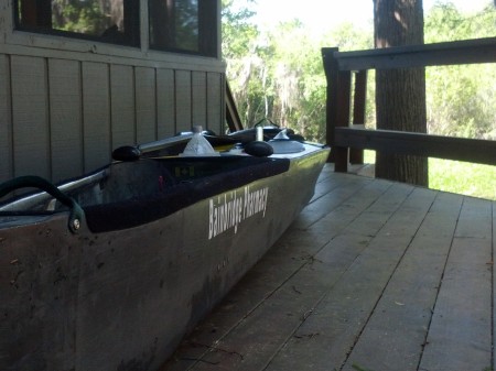 Canoe on the deck of the rental house