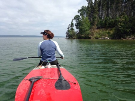 Partway into a 4-hour paddle on Crean Lake in Prince Albert National Park. 