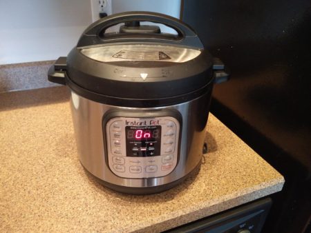 Our new instant pot, which is the greatest kitchen device ever: an unexplodable pressure cooker