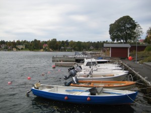 Boats tied up in the bay