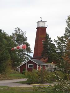 Wooden lighthouse at a naval/coast guard station