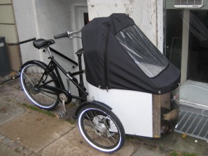 In Copenhagen I saw bike cabins like this one filled with 3 kids, groceries, and a dog.  I shold mention that Denmark is very flat.