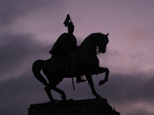 Just outside one of the entrances to Skansen in Stockholm.  The ominous sky seems appropriate for this dude who looks like he's headed to battle