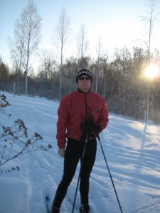 Graham is a bit grumpy here because he got snow in his glove.  Nice hat though!