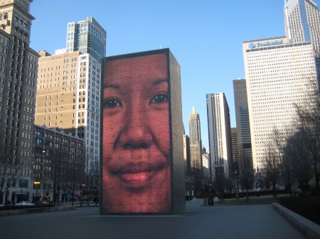 The awesome LED-lit fountain in millennium park