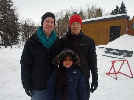 Graham and I on ice skating day with Jaysheen.  She is now famous in Saskatoon, since one of her paintings got selected for the Children's art show at the Mendel. 