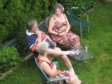 Chilled-out chatting in the backyard, eating jerk chicken and listening to steel drums