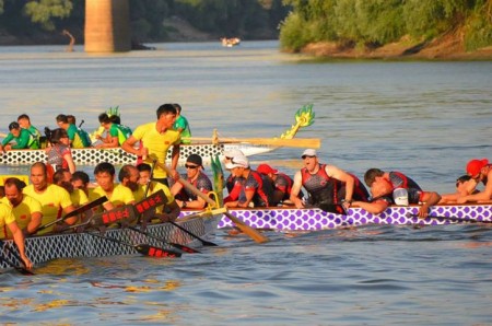 The men's boat after 200m - Silver!