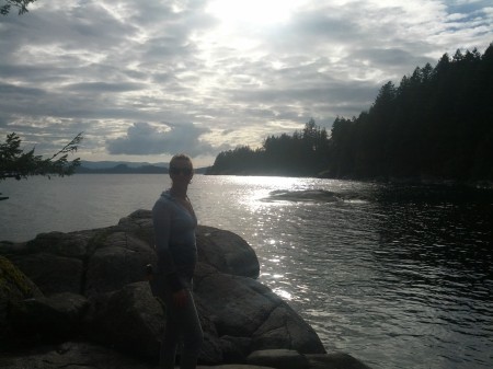 Erica looking back from a sparkling sunset.  This is very close to mermaid cove. 