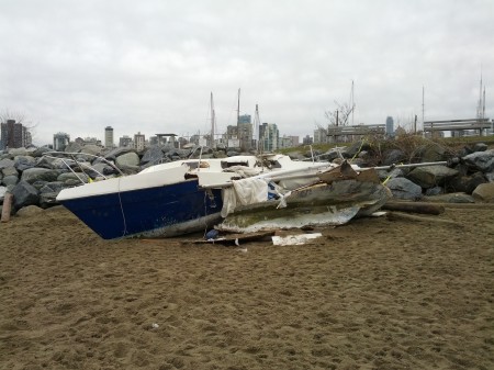 This one had a sail, and bumpers, and a smooth hull - someone thought it was seaworthy.  I guess anchors and moorage are good investments.