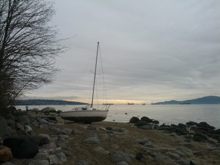 Sailboat at Kits point, washed ashore during a storm