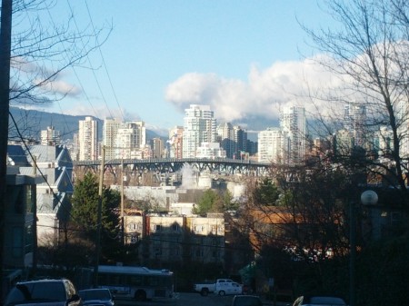 Granville street bridge with Cypress Mt behind it