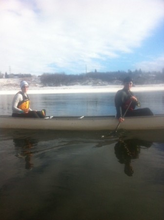 Trevor and I with river ice in the background