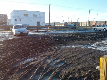 Dirt lot glowing in the sun