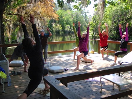 During Florida paddling camp, on the deck of our waterfront rental