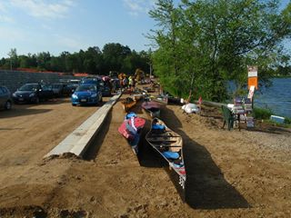 Canoes along the lake's edge