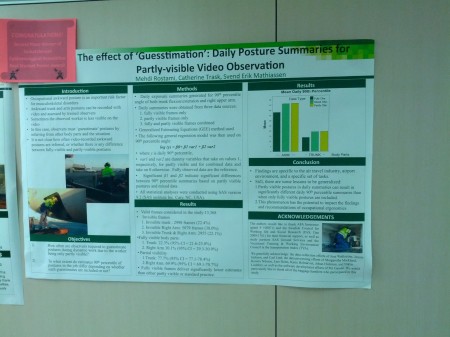 Rostami, M., Trask, C., Mathiassen, S. E. (2014), The effect of â€˜Guesstimationâ€™: daily posture summaries from partly-visible video observation;Â Saskatchewan Epidemiology Association (SEA) Annual Conference. October 23-24 Saskatoon, Canada. Second prize of the Saskatchewan Epidemiology Association Best Poster award.