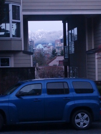 A view of the North Shore Mountains from Fairview